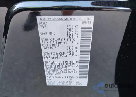 2020 Infiniti Qx60 Luxe z USA, uszkodzony, nr VIN 5N1DL0MN0LC517845